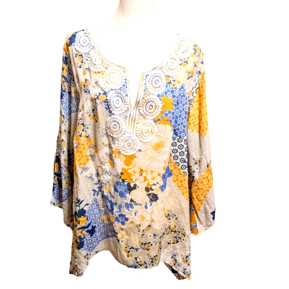 Zac & Rachel Women's Blouse. Crochet trim on front. Size 2x EUC